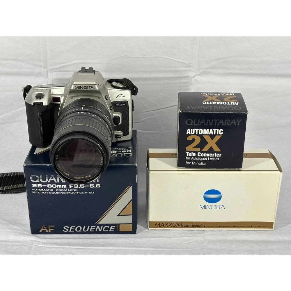 Minolta Maxxum XTsi 35mm SLR Camera Quantaray 100-300mm Lens 2X Teleconverter